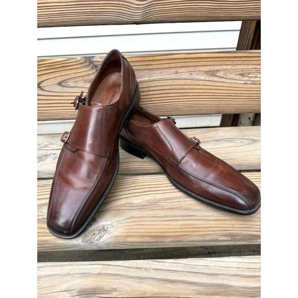 Johnston & Murphy Double Monk Strap Brown Leather Dress Shoes Mens 11.5M Flex